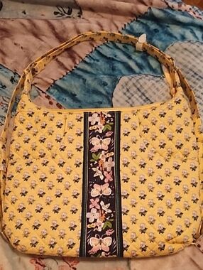 Yellow Floral Quilted Shoulder Bag Backpack By Vera Bradley